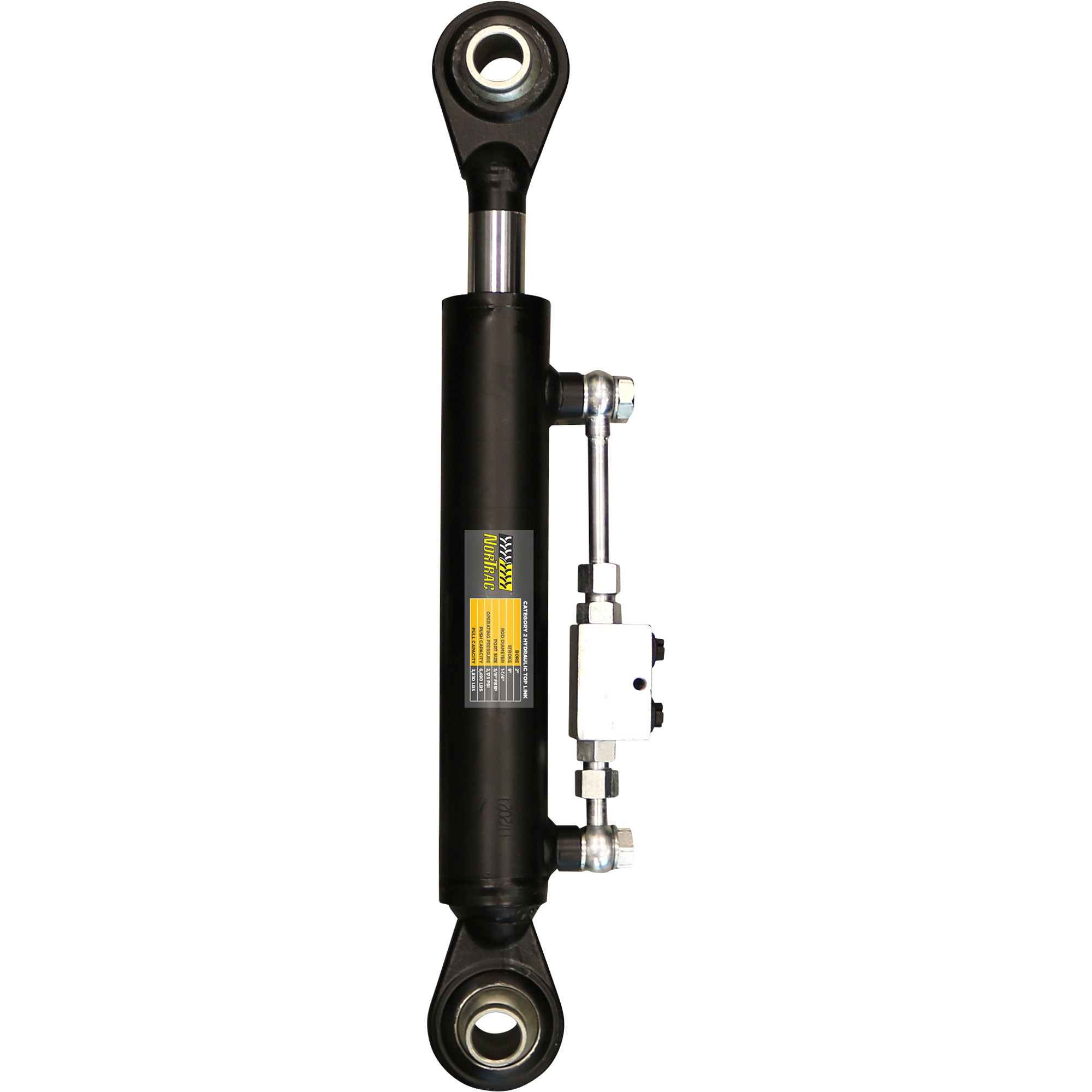NorTrac Hydraulic Top Link Cylinder and Quick-Connect Hose Kit with Double Pilot-Operated Check Valve, 2in. x 8in., Category 2